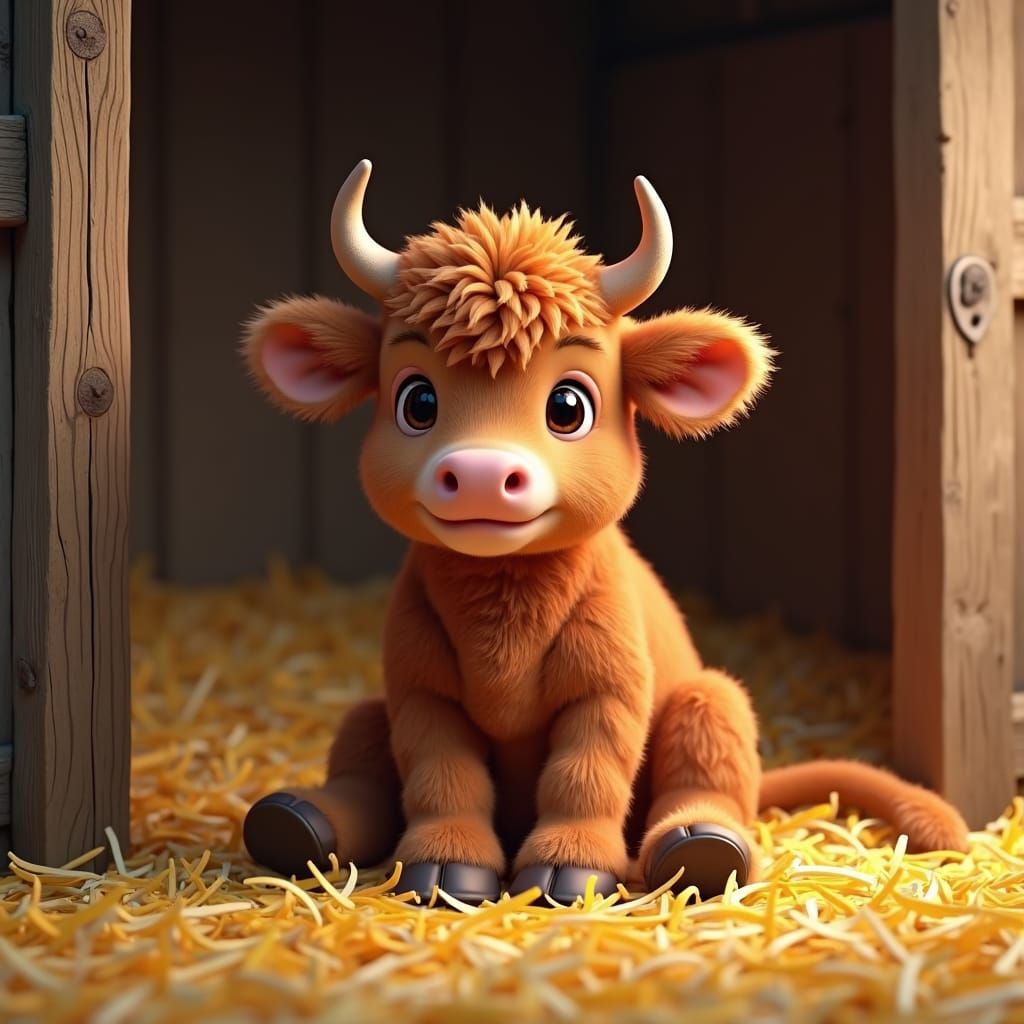 Highland Calf Inside A Barn
