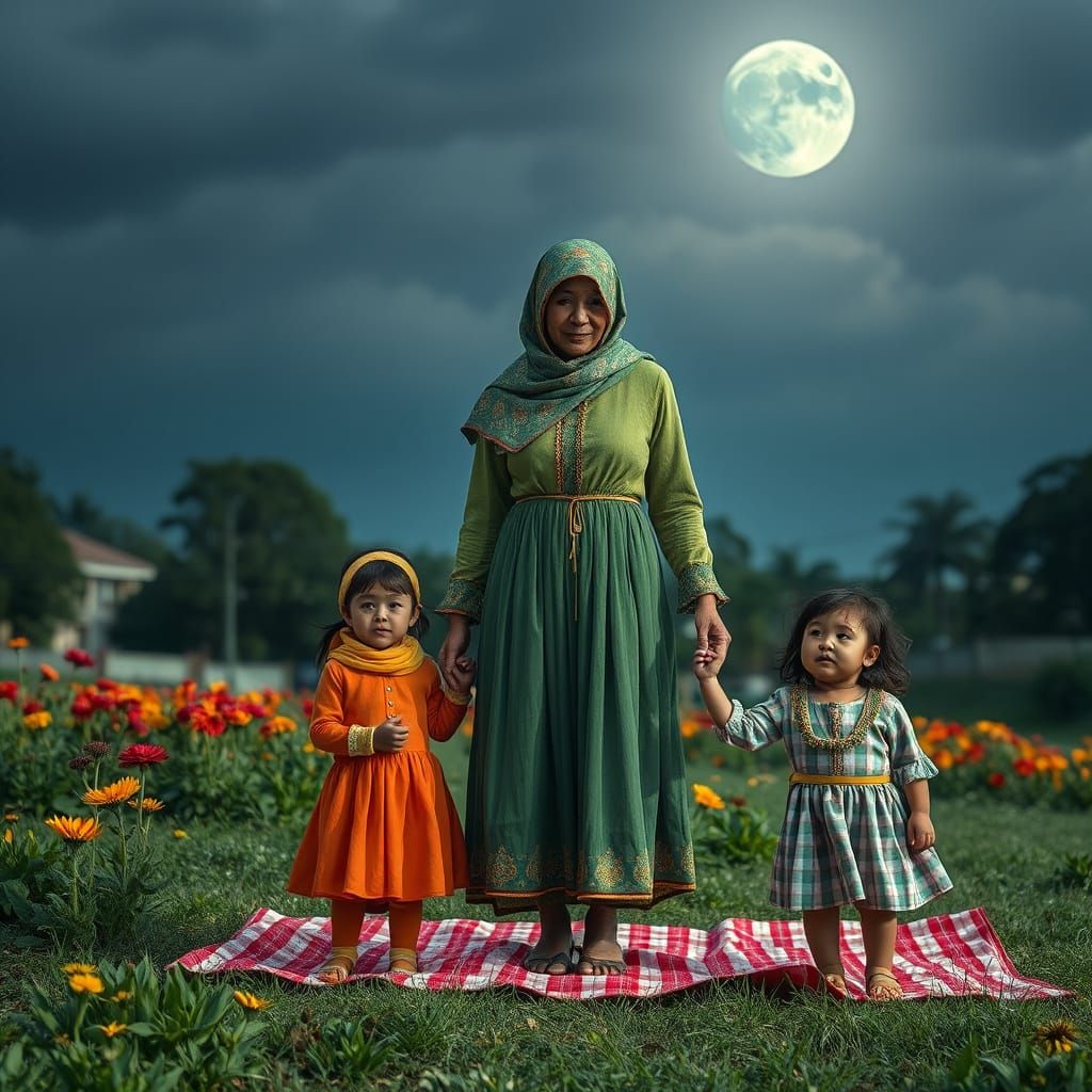 Mother and Children Enjoy Picnic Amidst Post-Apoca... - AI Art