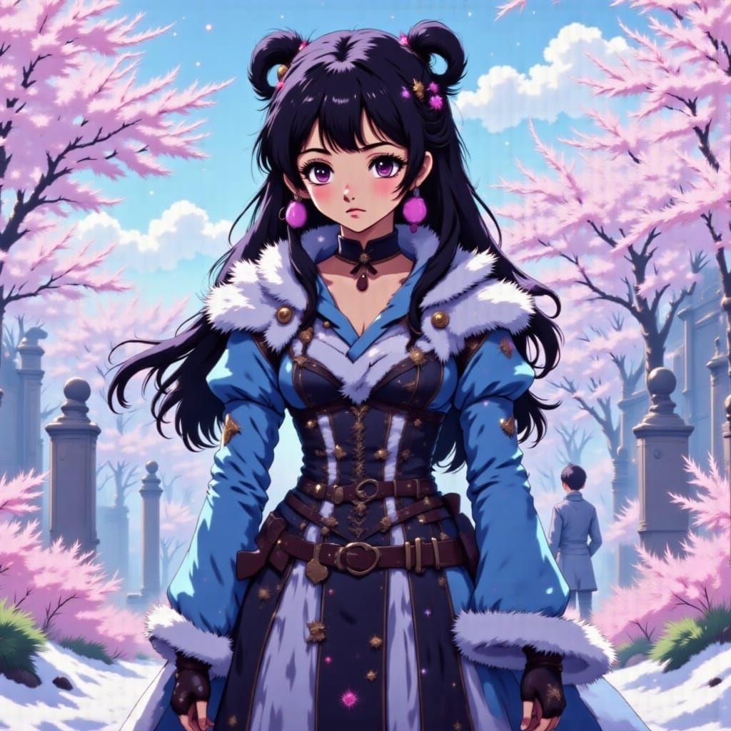 Manga Girl in Winter Flowers