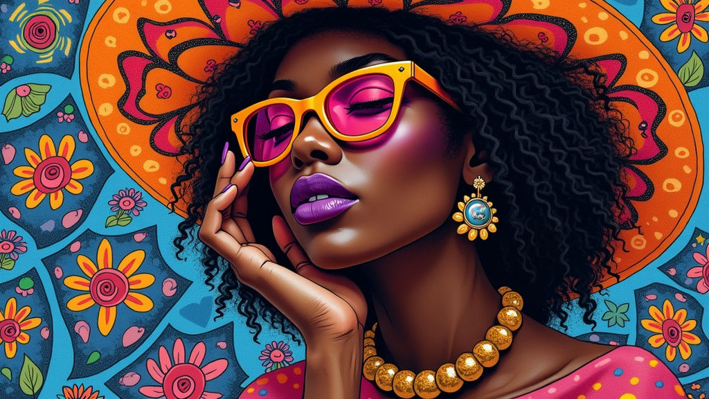A beautiful black woman with purple lipstick, wearing sungla...