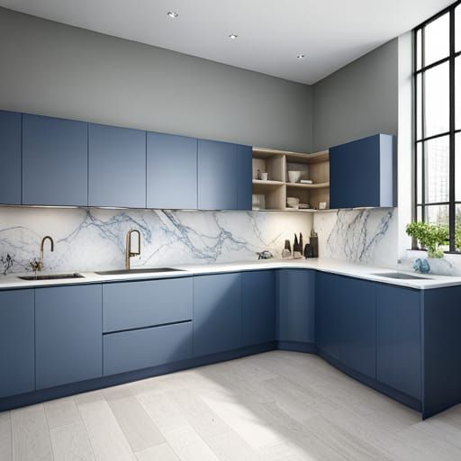 Design a modern kitchen with marble shelf which is white in ...