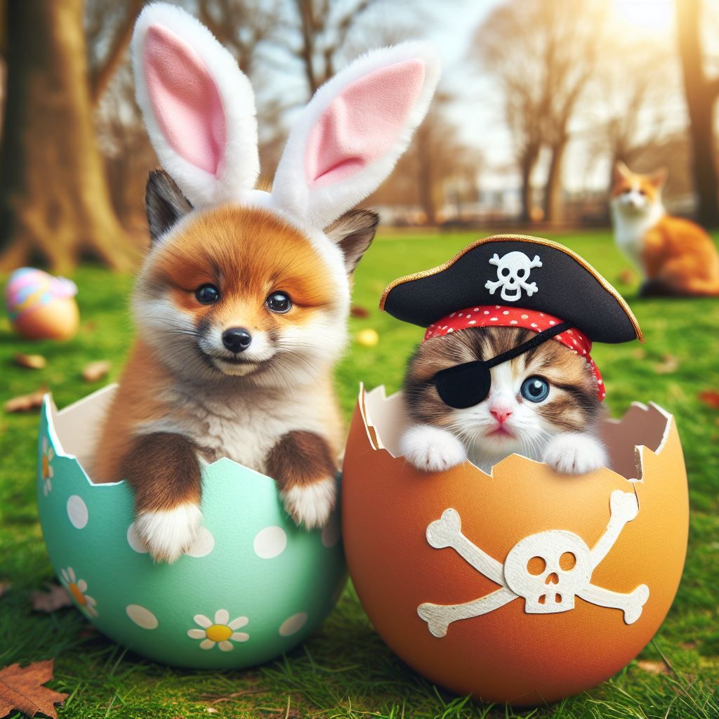 Fox pup and pirate kitten