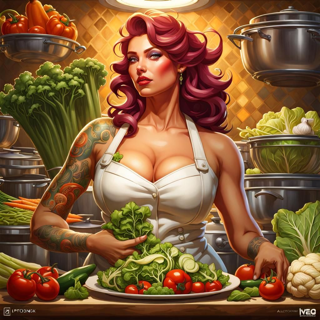 Miryam making a salad