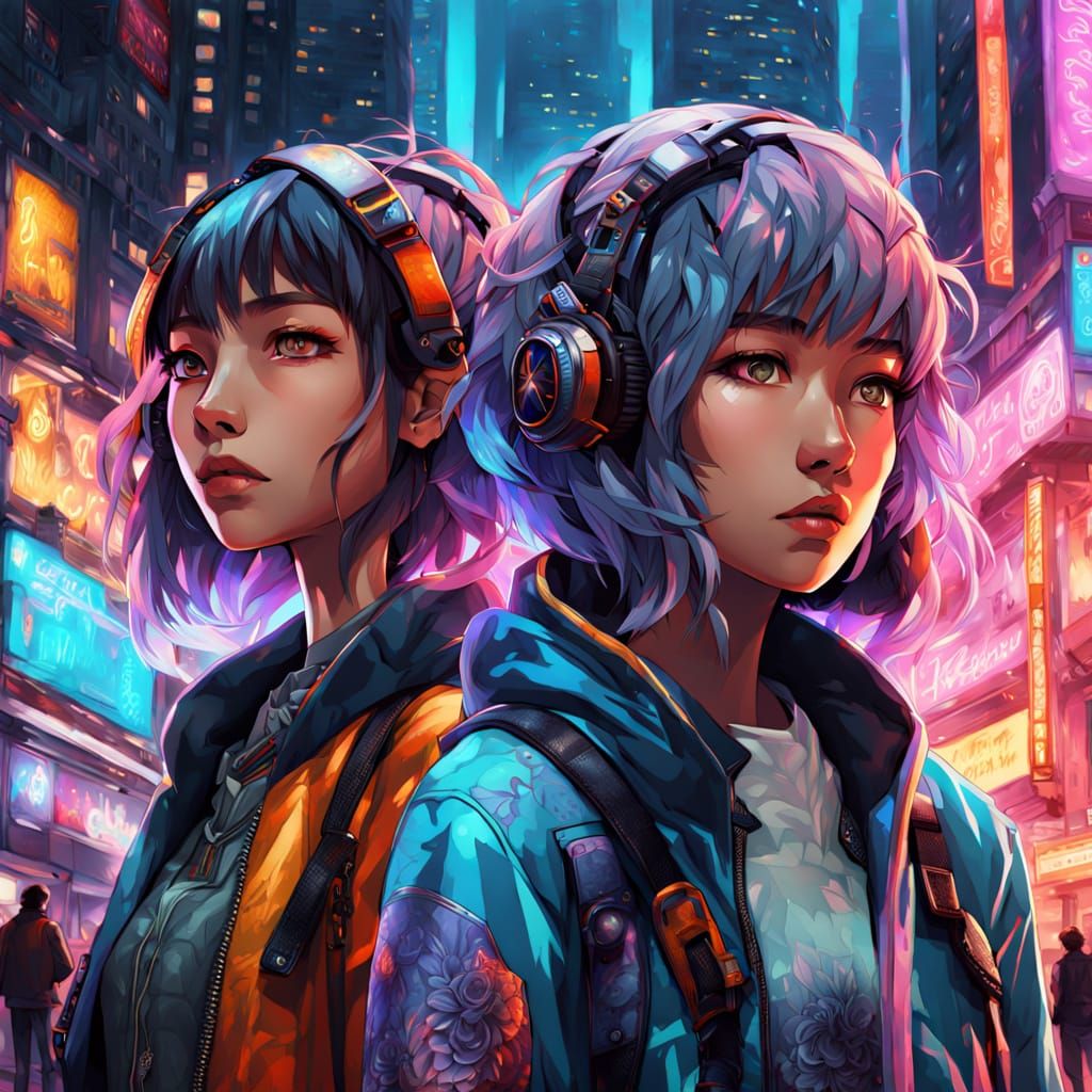 Vibrant Neon City Goddesses