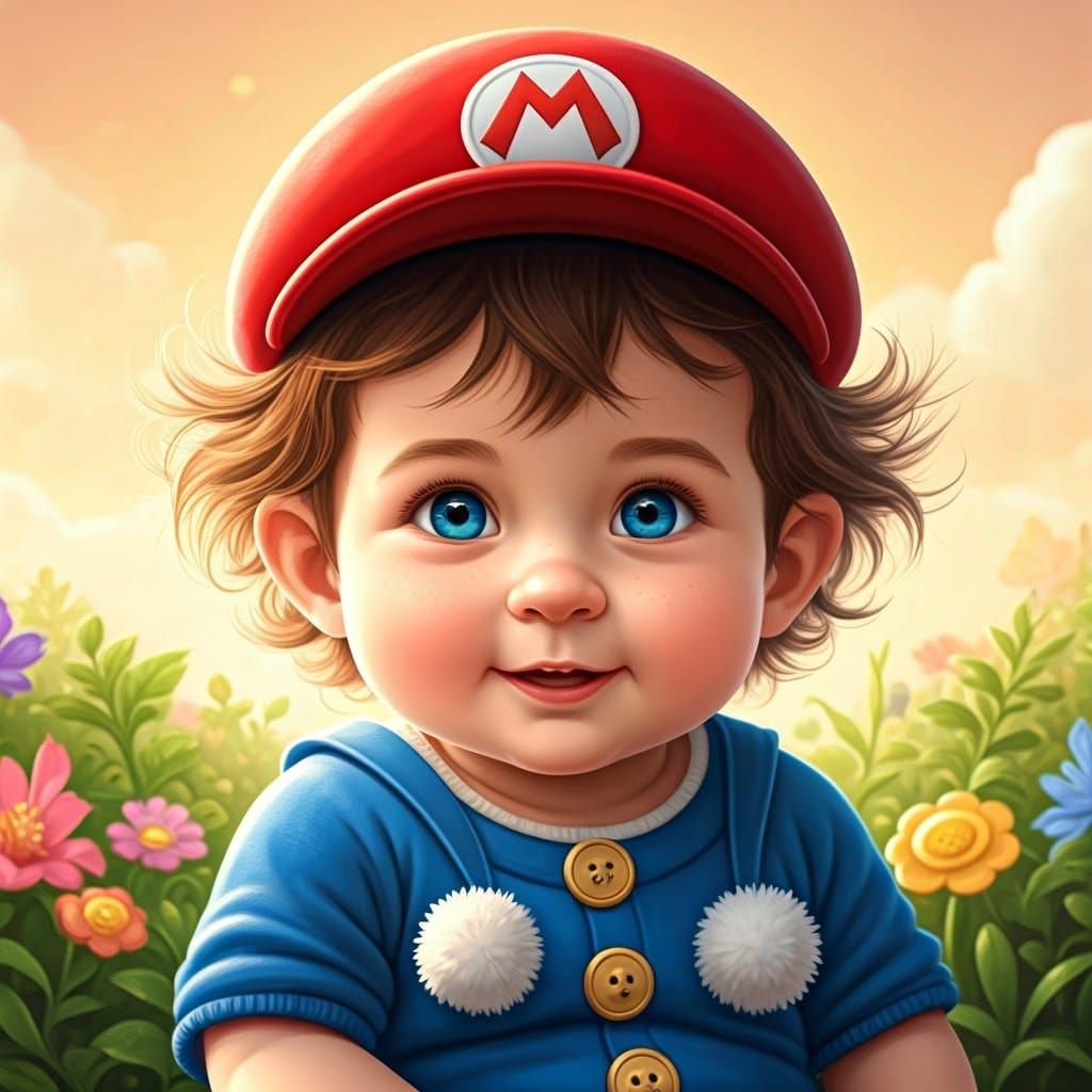 Baby in Mario Hat: Digital Matte Painting
