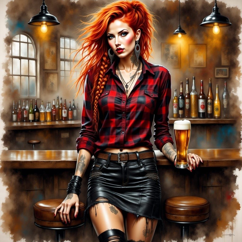 <lora:GrungeFlux:1.0> Full body portrait of a stunning woman, grunge style, punk rock, grunge, alcohol ink, coffee art effects., art oil wat...
