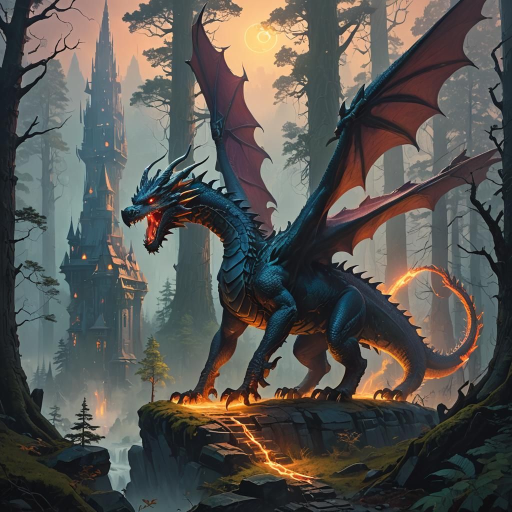 Majestic Dragon Soaring Through Mystical Realm