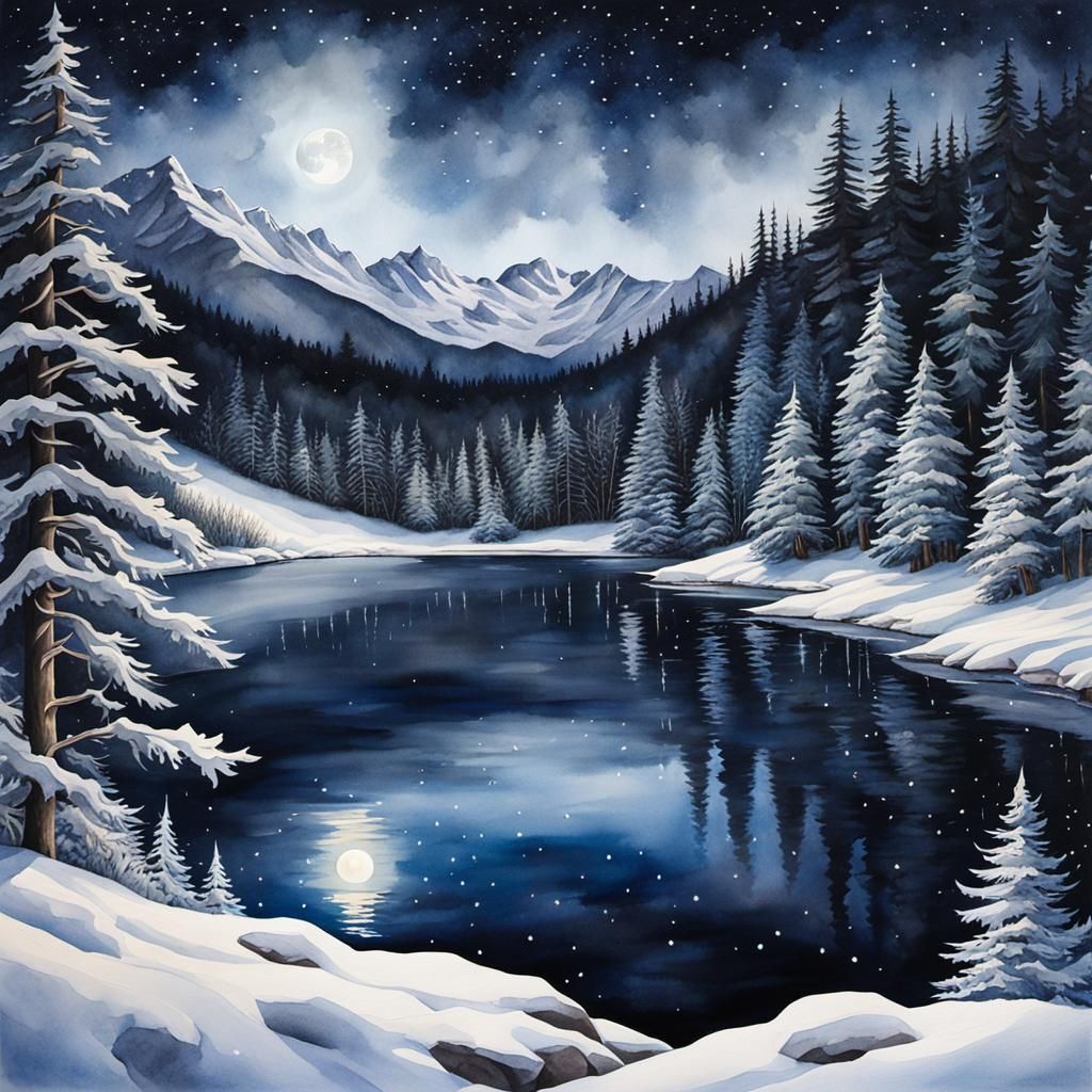Lake on a winter night