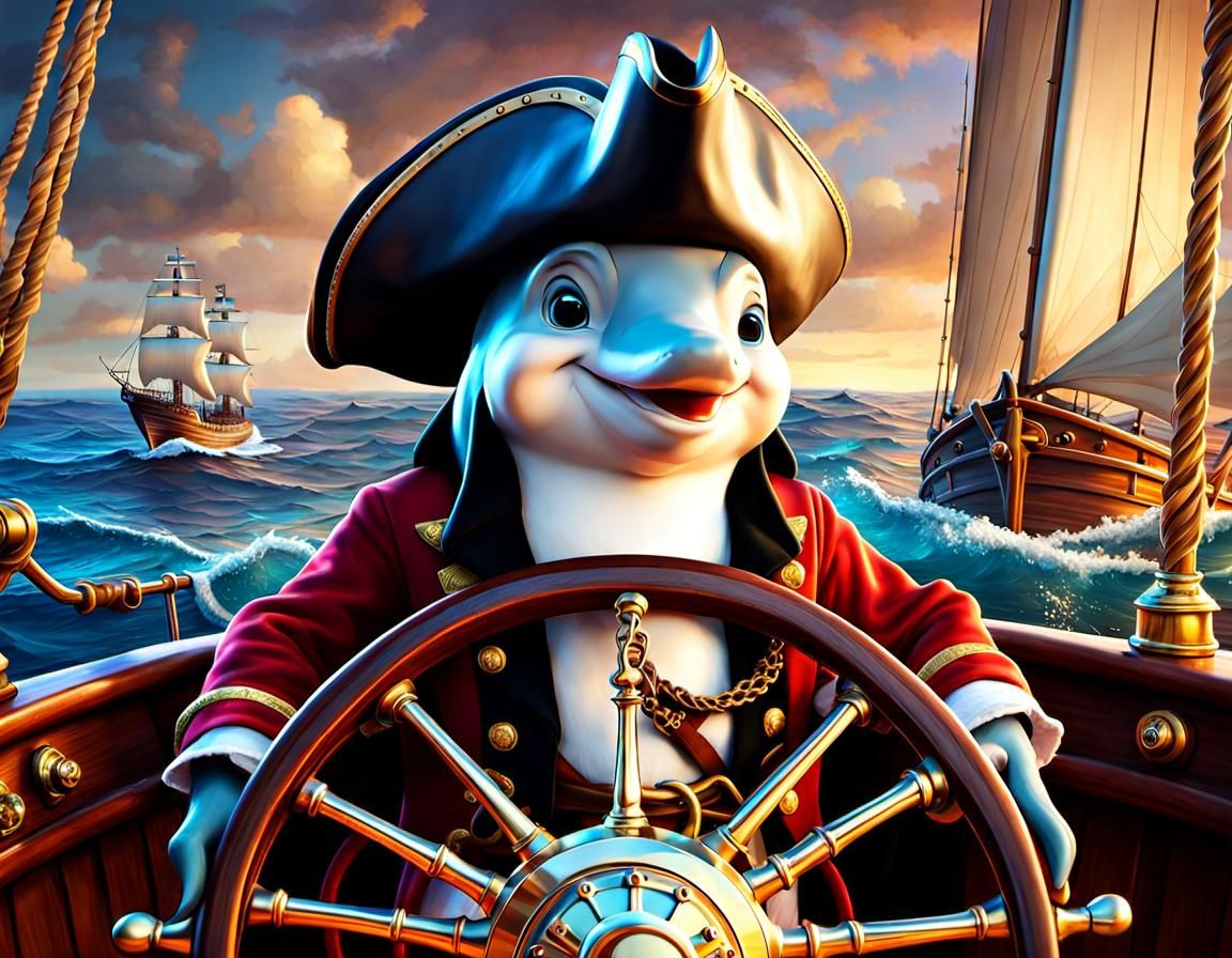 cute dolphin pirate captain - AI Generated Artwork - NightCafe Creator