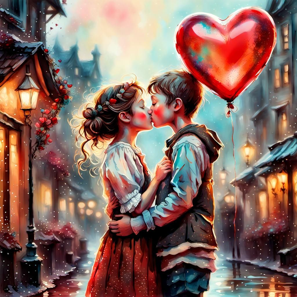 Boy and girl kissing - AI Generated Artwork - NightCafe Creator