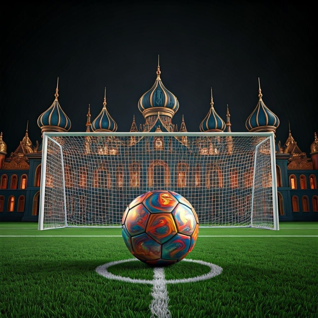 Ornate Palace Soccer Goal in Vibrant, Dreamlike Setting