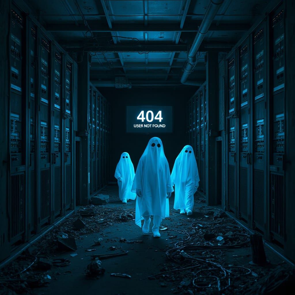 "A digital graveyard lies within the ruins of an abandoned internet. Glowing blue specters, half-formed ...  by @Voldemort