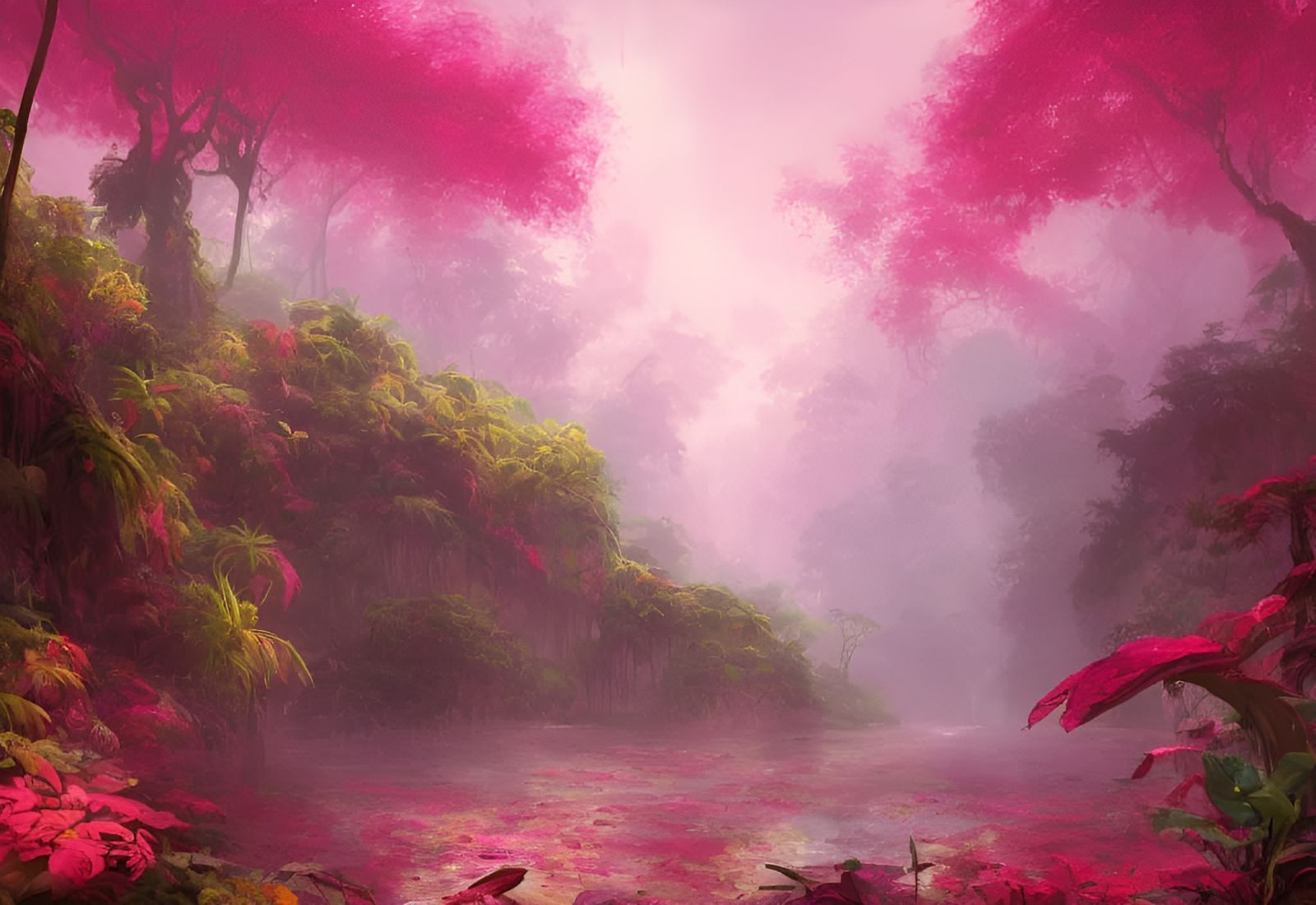 Hot Pink Rainforest AI Generated Artwork NightCafe Creator