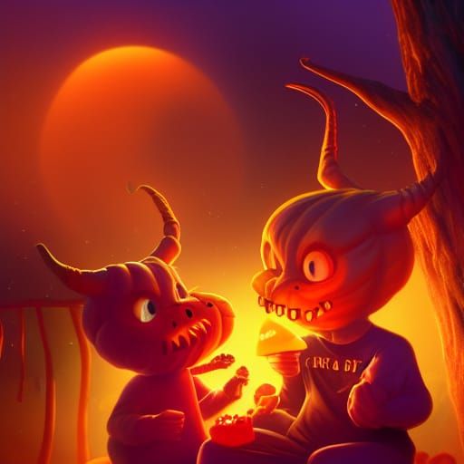 Pumpkin Family happily eating candy corn together
