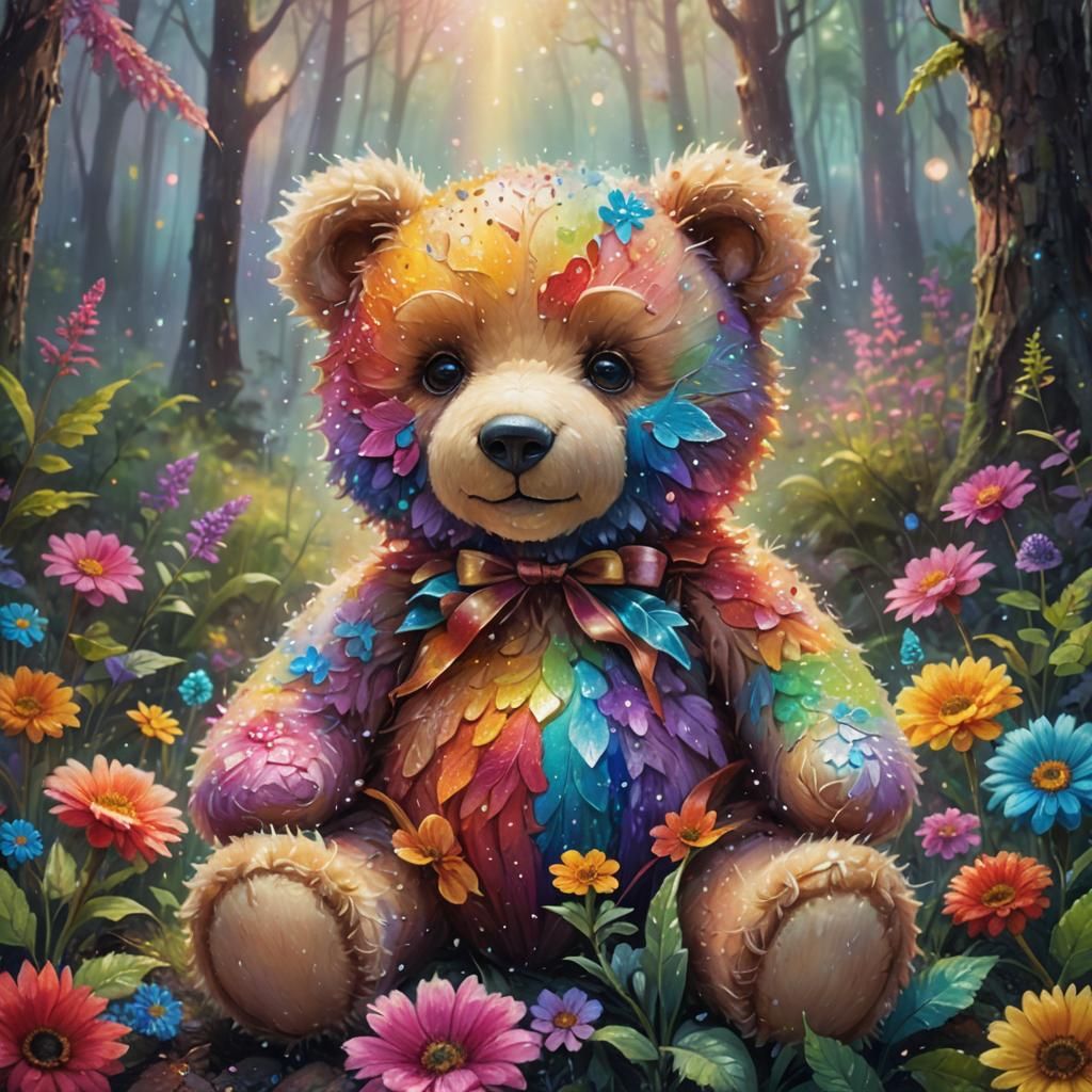 Cute fluffy rainbow colored teddy bear  by @Shadows Entertainer 