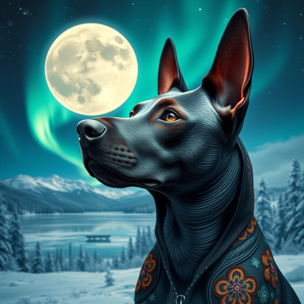 Thai Ridgeback Dog in Breathtaking Aurora Borealis Landscape