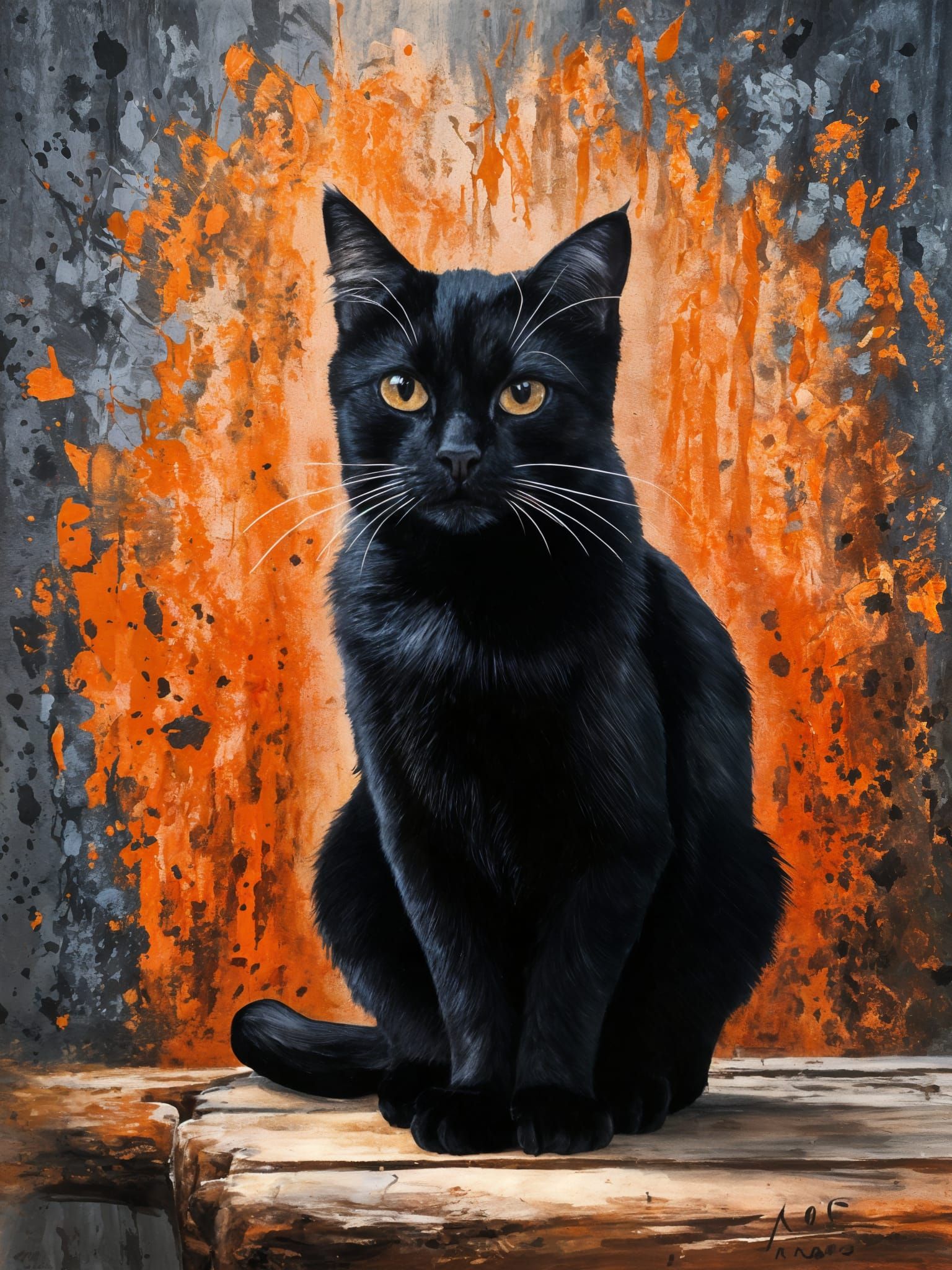 Black Cat on Orange