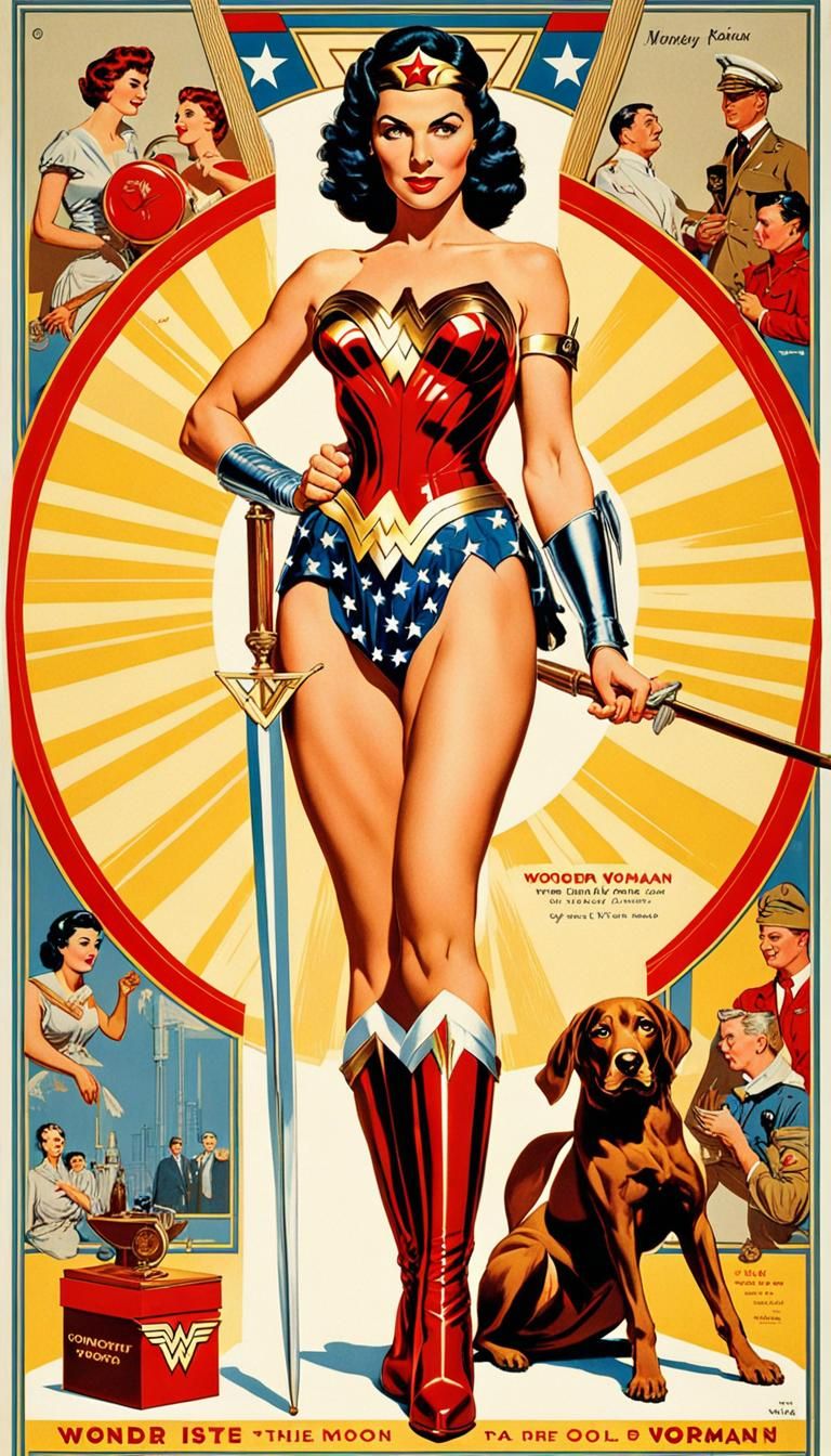 Wonder Woman illustrated by Norman Rockwell for an old-timey soap advertisement...