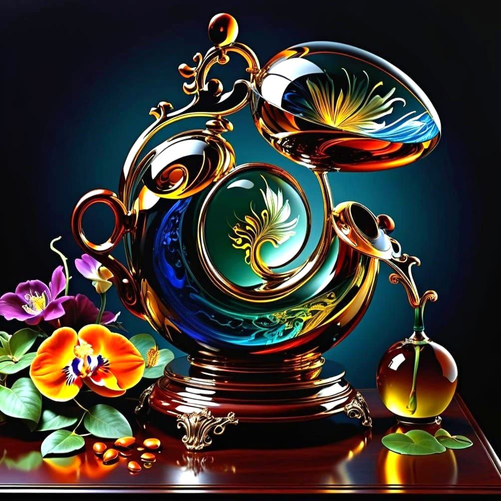 Retro Surreal Landscape with Antique Devices and Vibrant Blo...