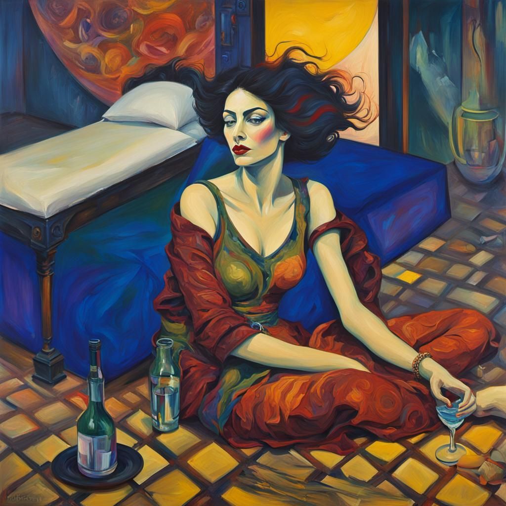 a woman drinking in a nightclub among a lot of strangers dancing seductively 