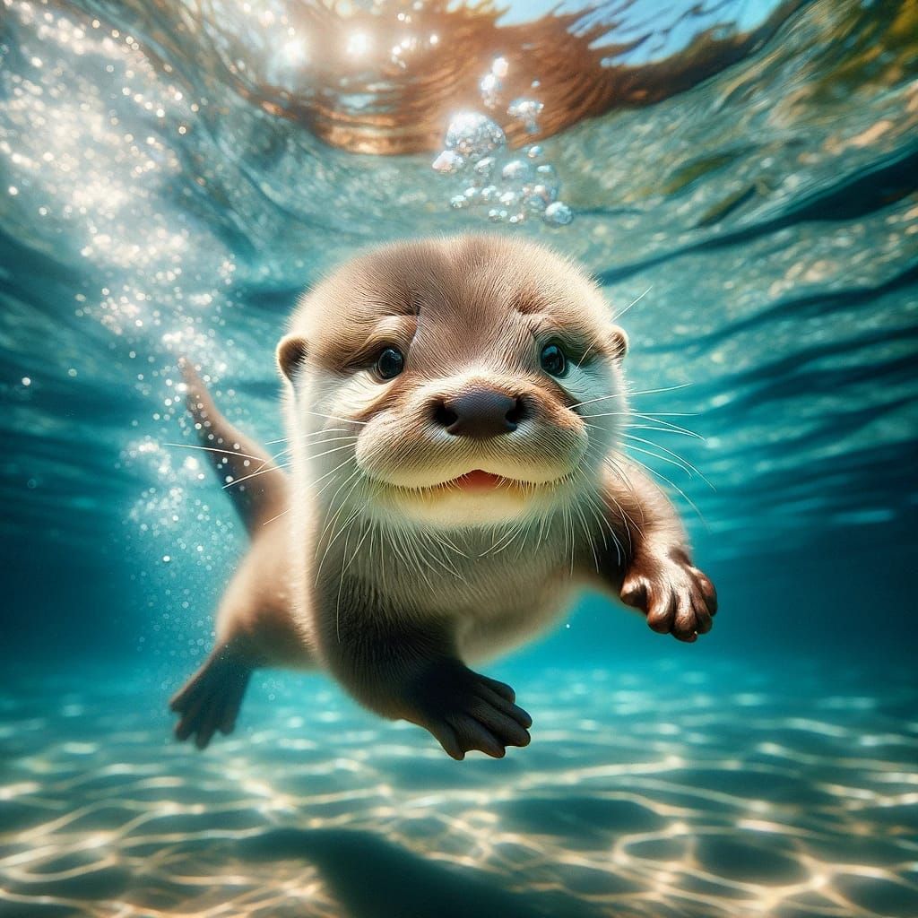 hi from baby otter underwater