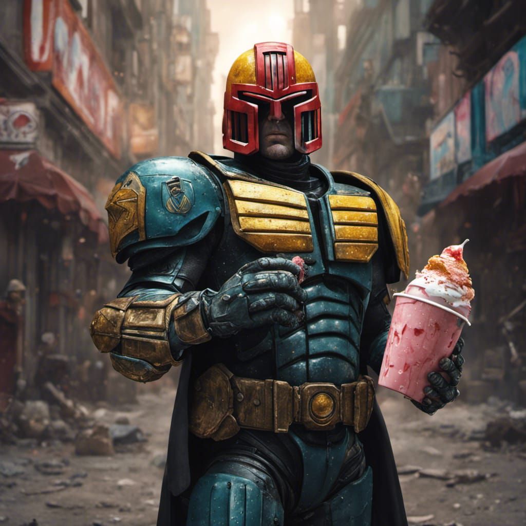 Judge Dredd Eating Ice Cream - AI Generated Artwork - NightCafe Creator