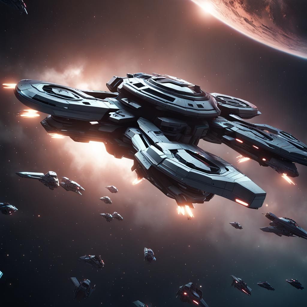 halo videogame-inspired murder drone starship fleet in space...