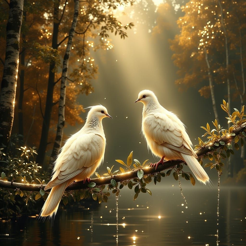  two doves on an olive branch   by @Cerbero-can