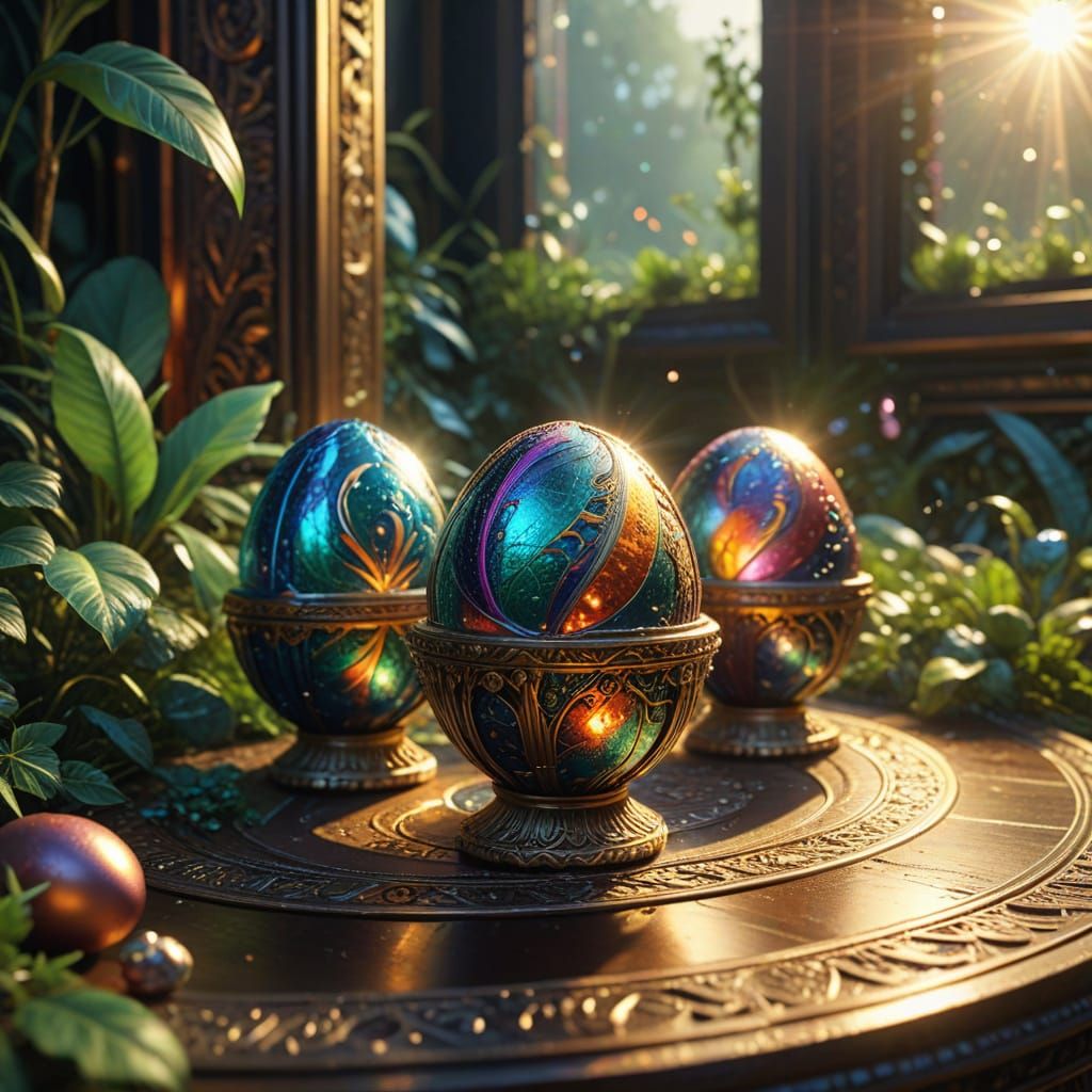 Awesome decorated eggs, colorful, bright, fluorescent.  by @Granit9