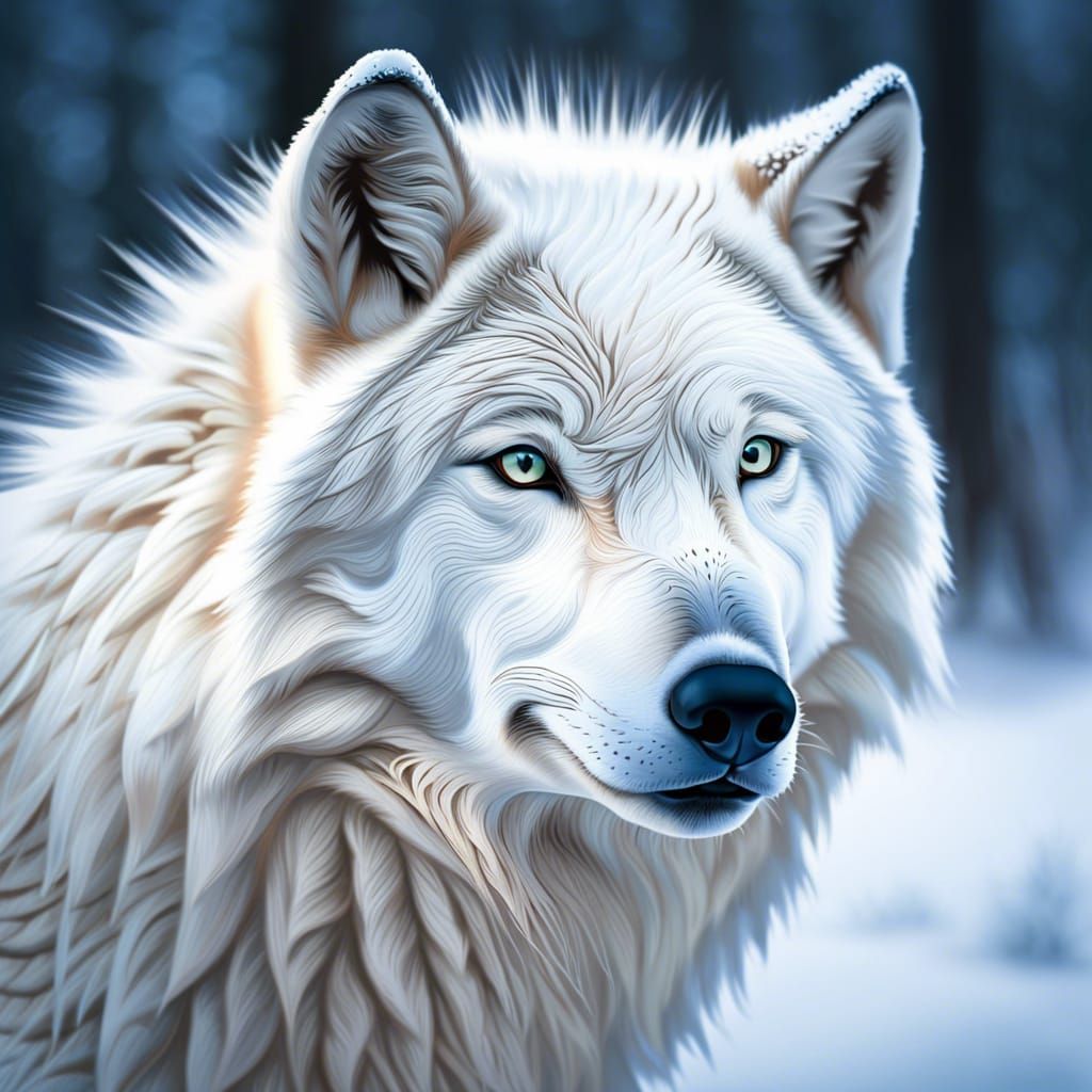 Wintery Portrait of a White Wolf - AI Generated Artwork - NightCafe Creator