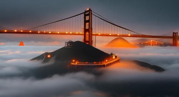A dense, otherworldly volumetric fog envelops the iconic Gol...