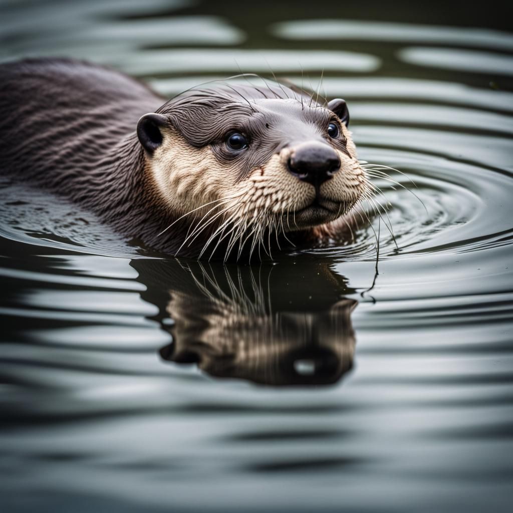 A otter swimming in a pond  by @Pro Artist