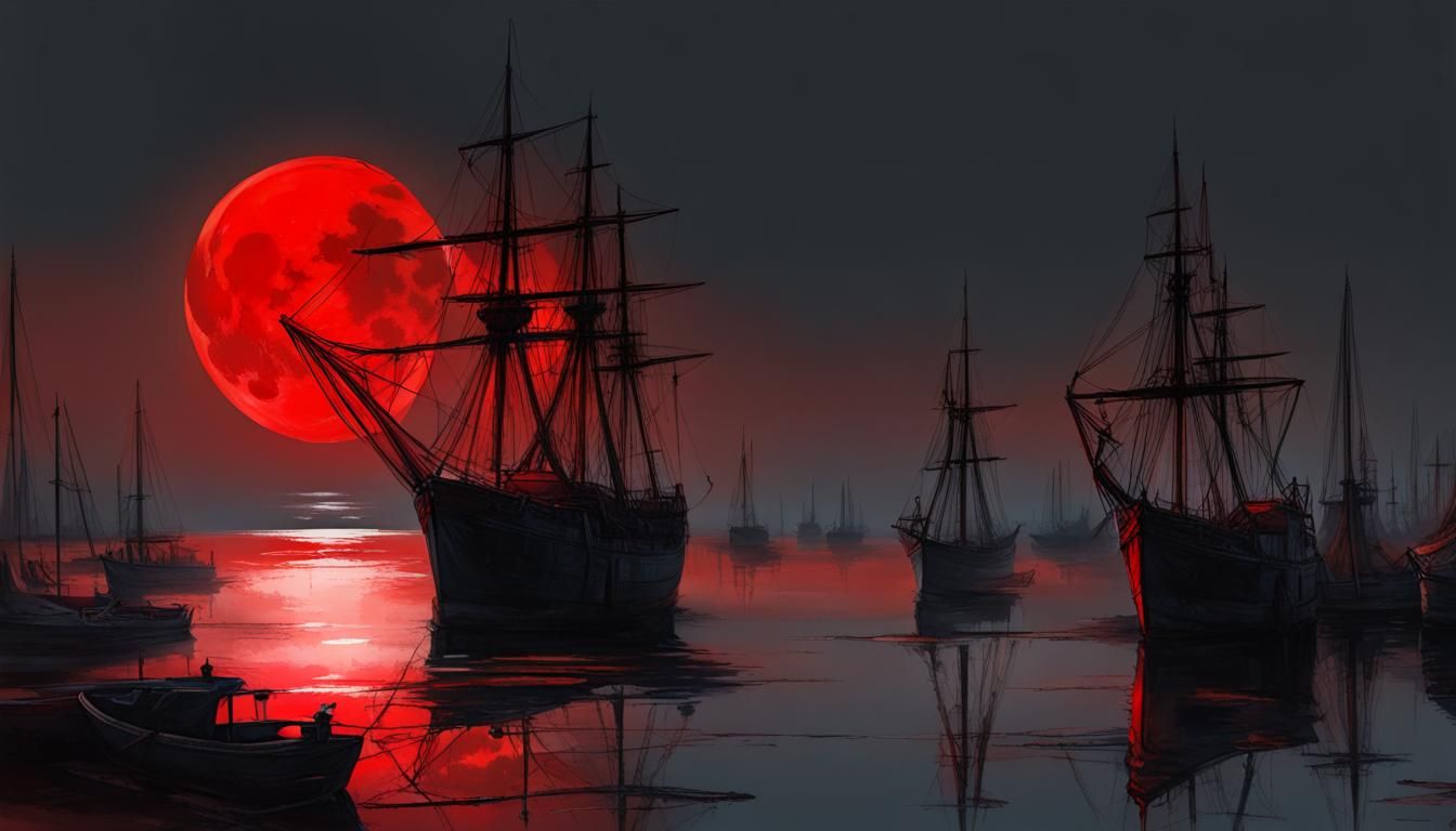 Habor under red full moon macabre