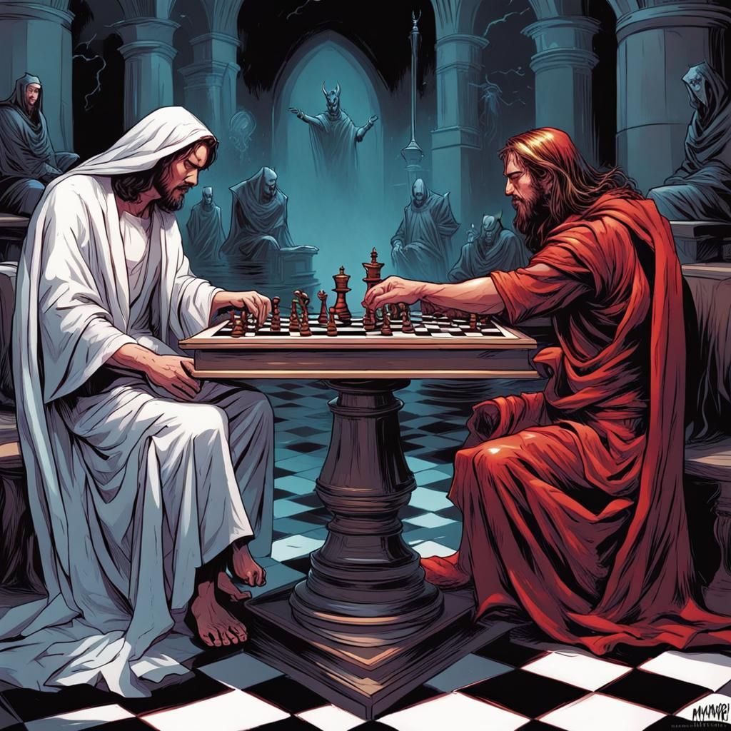 Jesus And Satan Playing Chess - AI Generated Artwork - NightCafe Creator