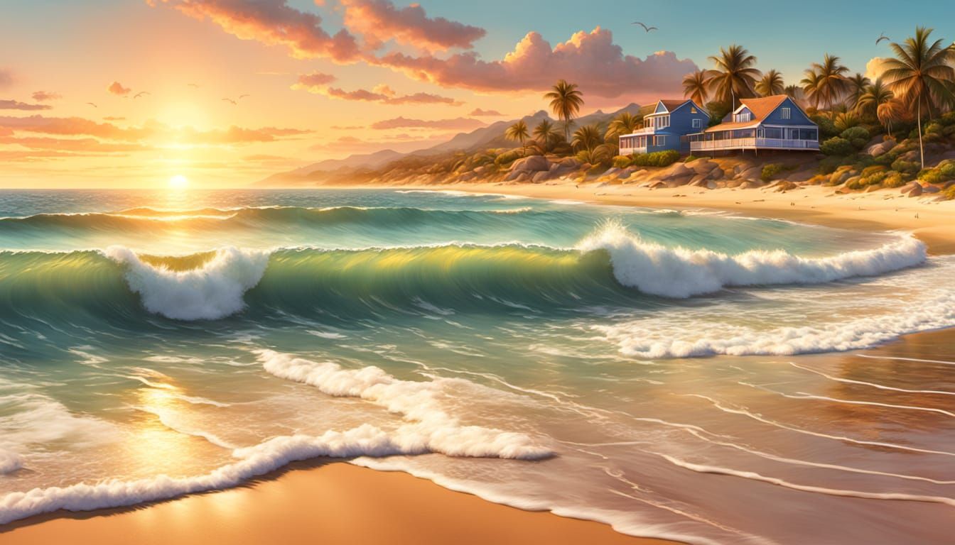 A large mural featuring detailed airbrushed landscapes of the beach  by @Paulo B da Silva Filho