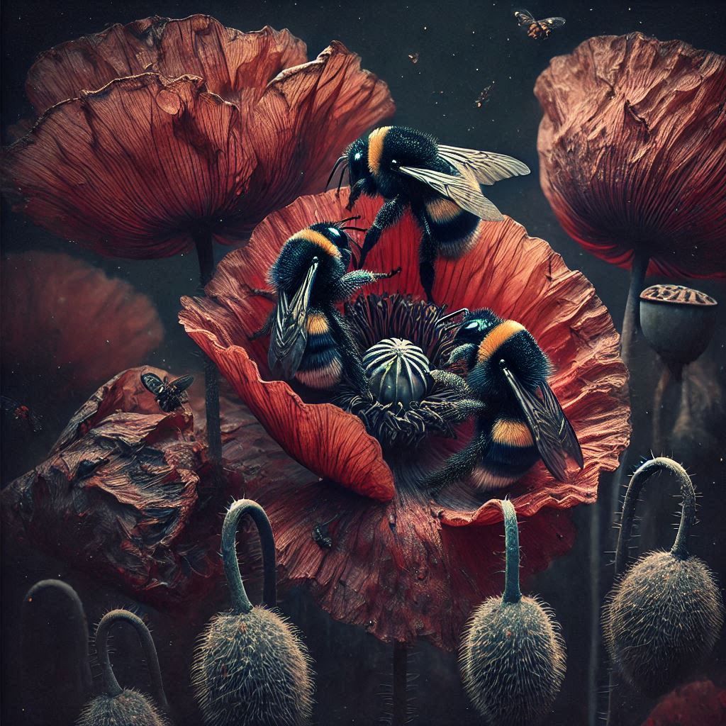 Bumblebees on poppies