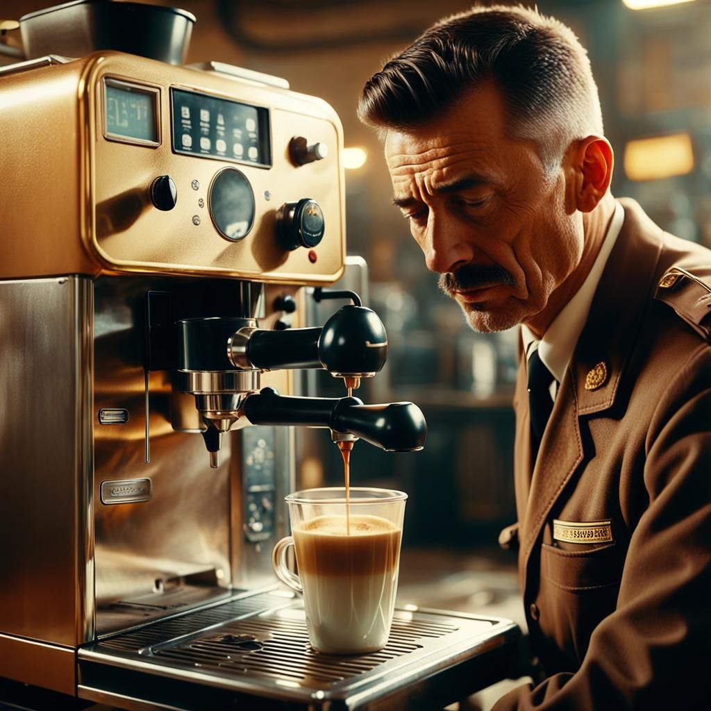 the tired croatian prison director making coffee with coffee machine