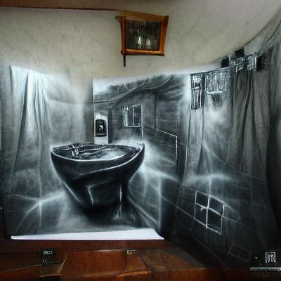A darkened bathroom