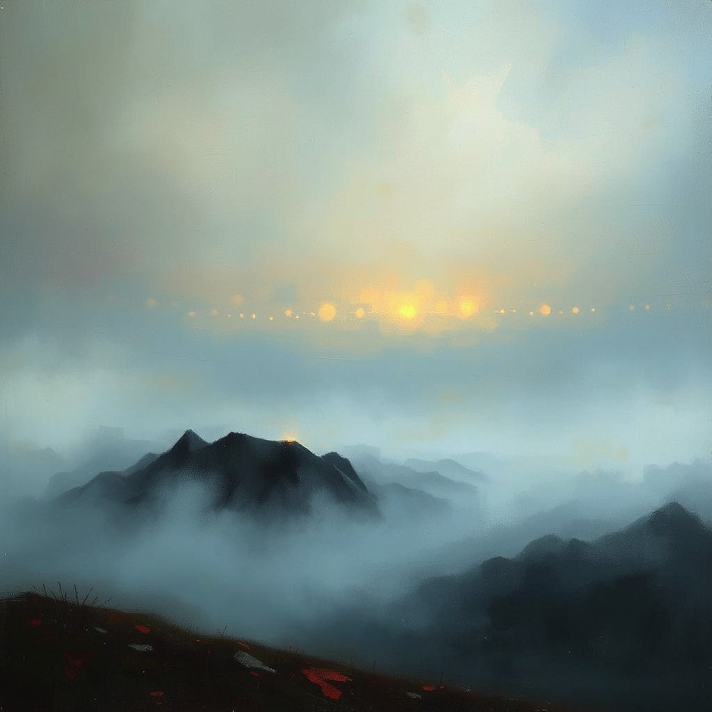 Ethereal Landscape: Shimmering Lights in Abstract Expression...