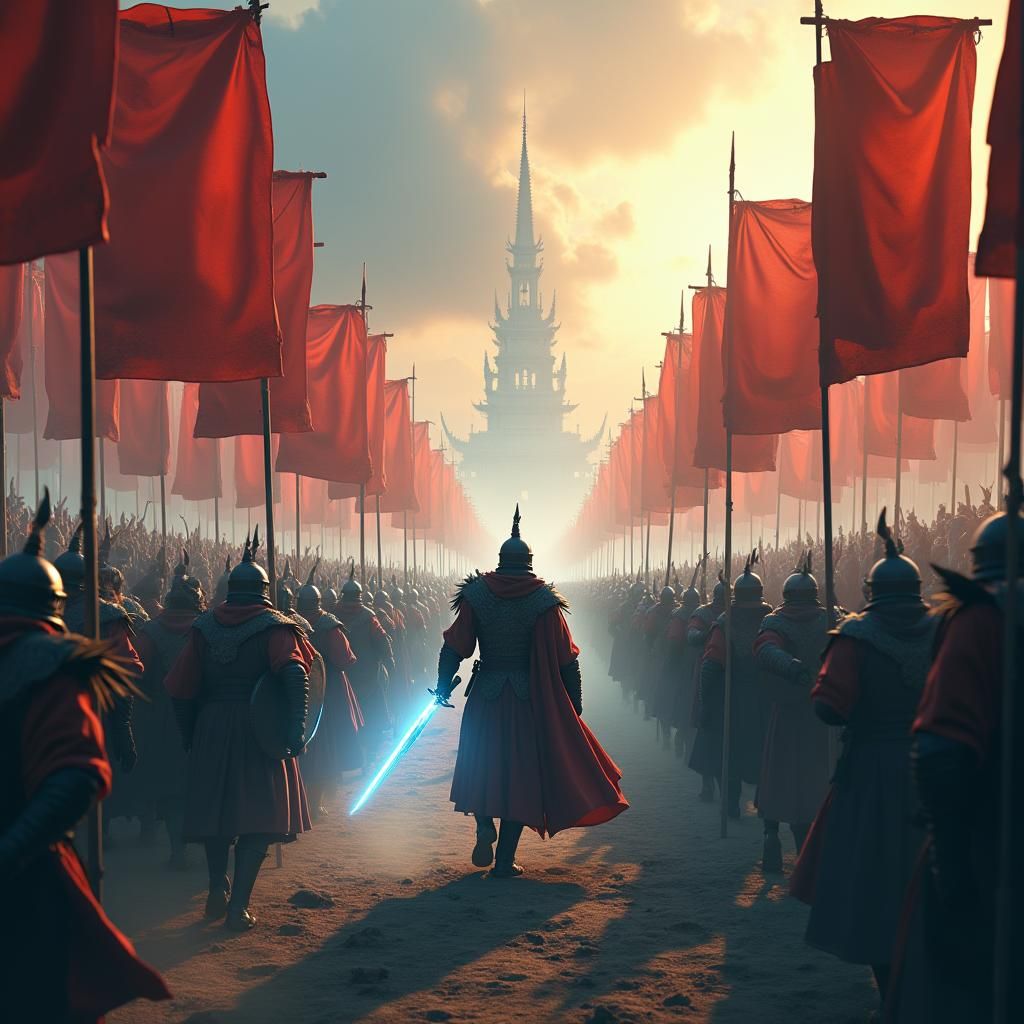 Epic Army Marching in Dreamlike Landscape