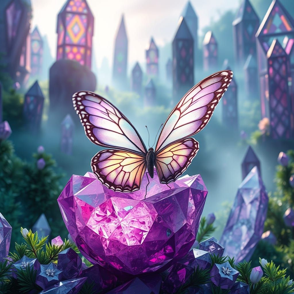 Ethereal Crystal Butterfly Emerges in Vibrant, High-Fantasy...