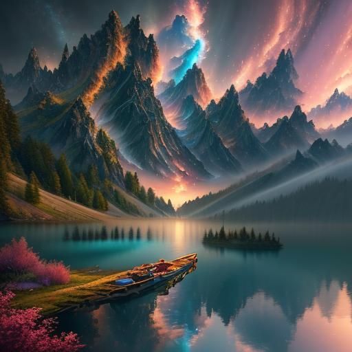 Incredibly realistic lake, fantasy landscape, awesome details, perfect composition, HDR, DSLR, 64 megapixels, 8k resolution <lora:Coherent:1...