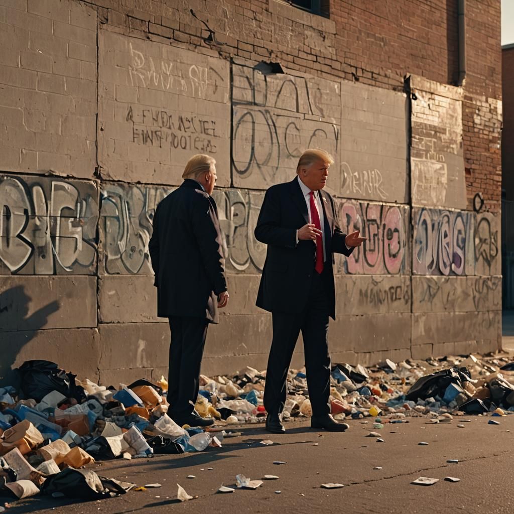Trump Collects Trash: Cinematic Film Still