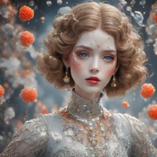 A stunning young  woman  <lora:Porcelain:1.0>, doll-like skin, bright orange makeup