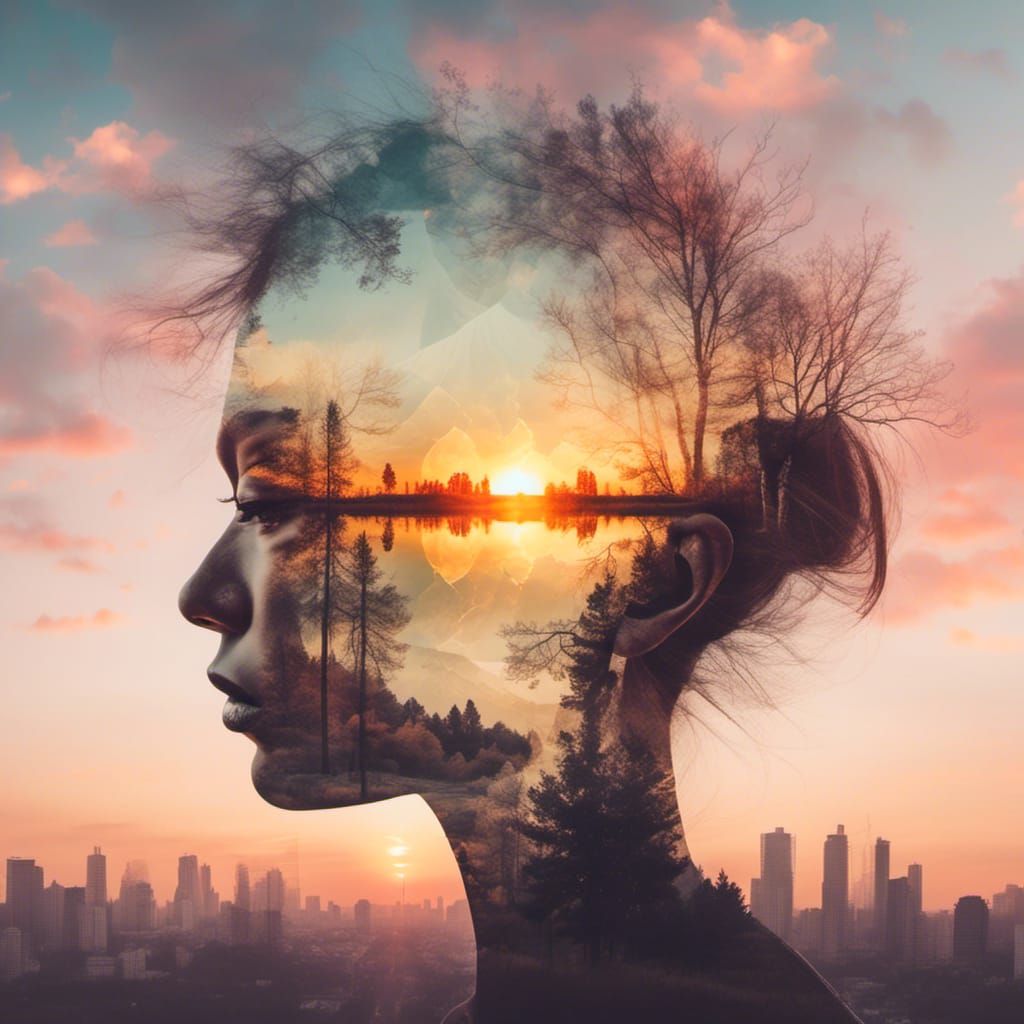 <lora:DUBLEX:1.0> happy double exposure sunset dream art of double exposure 