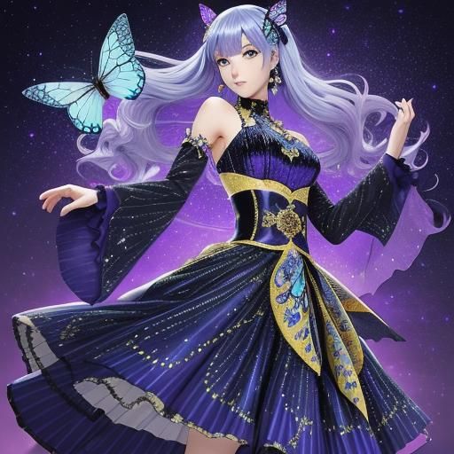 The skirt was blue-purple, with a large hem decorated with s...