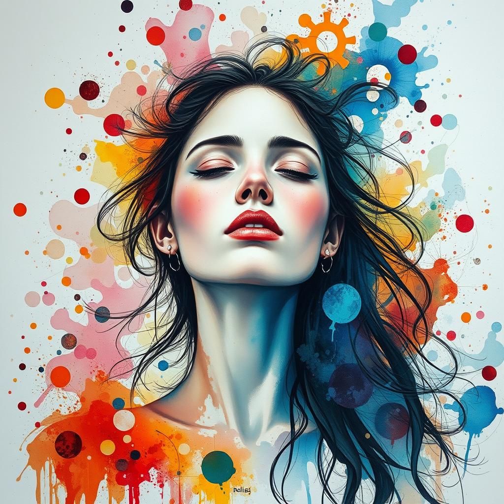 Serene Woman Portrait in Expressionistic Watercolor Style