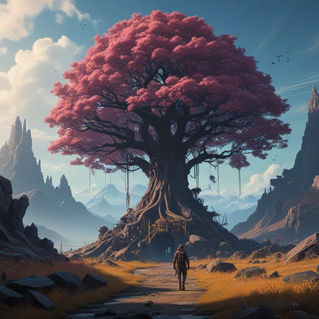 Majestic, Glowing Tree in a Dreamlike Fantasy Landscape