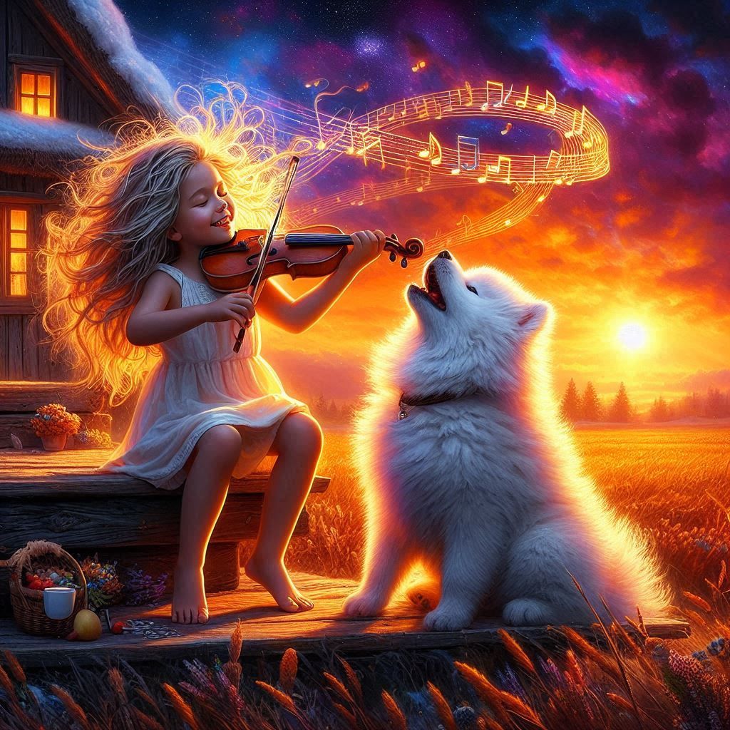 Bella playing music for her pup