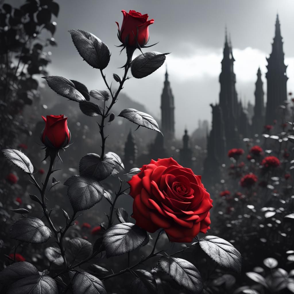 black garden, with red roses  by @FruubCakes2